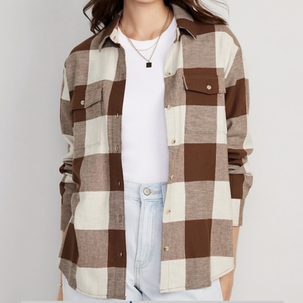 Oversized Flannel Boyfriend Shirt Brown Checkered Spring